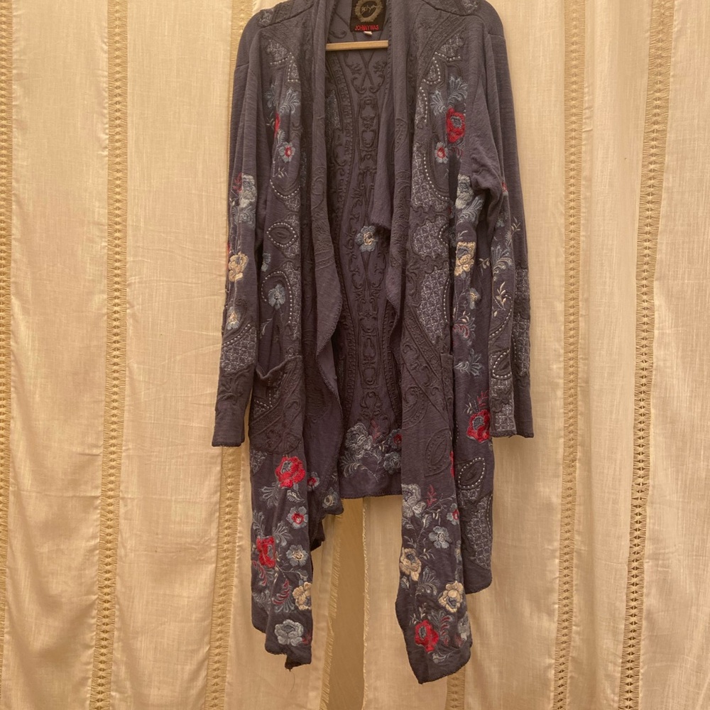 Gorgeous Blue Johnny Was Cotton Coat Jacket Kimono Drape Size 1X good condition
